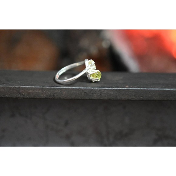 Raw Peridot and Diamond Engagement Ring, Raw Diamond Ring, Size 5 Engage… - Picture 8 of 9